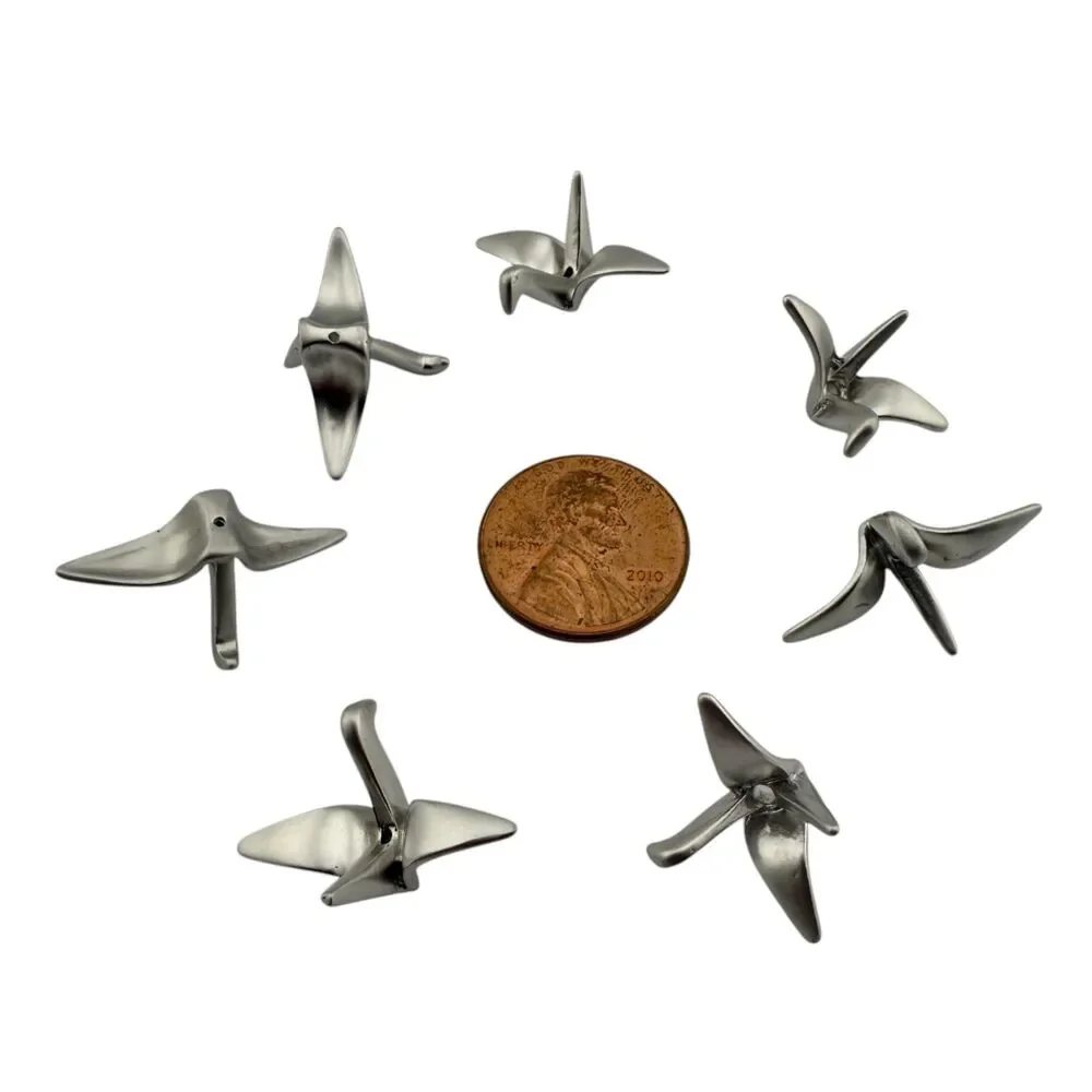 7 x 3D Crane Charm - Rhodium Plated